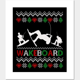 Vintage Retro Wakeboarding Ugly Christmas Funny Wakeboard Posters and Art